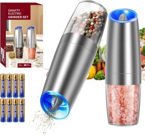 Gravity Electric Salt and Pepper Grinder Set Stainless Steel Automatic Salt and Pepper Grinder Set, Battery Operated, LED Light, Adjustable Coarseness