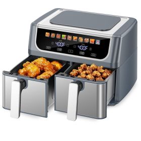 Dual Basket Air Fryer Oven, Digital Control, Clear-View Window, Versatile Air Fryer for Roasting, Baking, Reheating Healthy Meals