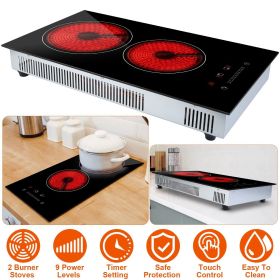Dual Induction Burners Electric Cooktop 110V Total 1900W Electric Stove Built-in Electric Ceramic Stove with Timer Setting 9 Firepower Levels Ove