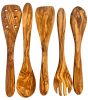 Olive Wood Kitchen Utensil Set - 5 Pcs Hand-Carved Wooden Cooking Spoon and Spatula Set for Nonstick Cookware