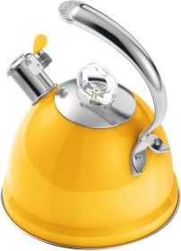 Tea Kettle Stovetop, 2.5 QT Whistling Stainless Steel Teapot, 3-Layer Base, Unique Ergonomic Handle, Includes Pot Holder & Mat (Color: Yellow)