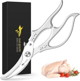 Heavy Duty Poultry Shears, Kitchen Shears with Non-Slip Handle & Safety Lock, All Purpose Kitchen Scissors for Chicken, Meat Cutting, Turkey, Fish (Color: Silver)