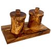 Premium Olive Wood Canister Set with Carved Storage Base - Elegant Countertop Kitchen Organizers for Spices, Tea, Coffee