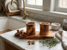 Premium Olive Wood Canister Set with Carved Storage Base - Elegant Countertop Kitchen Organizers for Spices, Tea, Coffee
